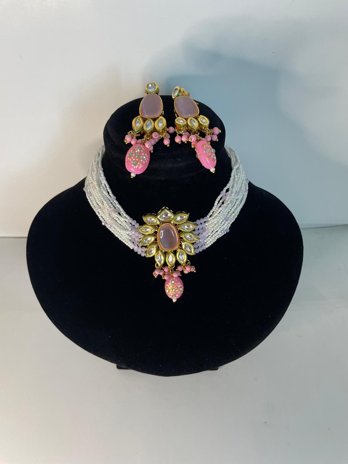 Pink Stone and Pearl Choker Set - Image 2