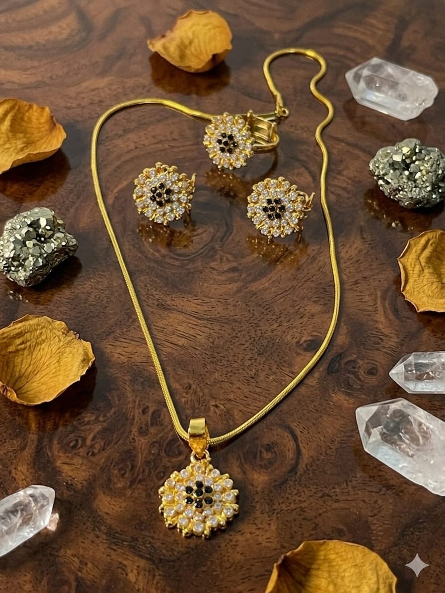 Gold Sunflower Pendant Set. - Image 2