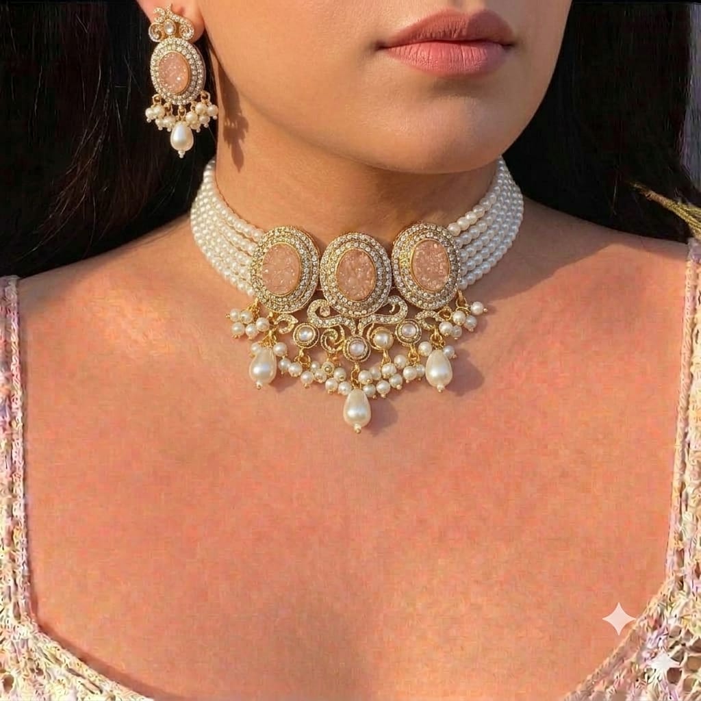 Peach crushed stone choker set