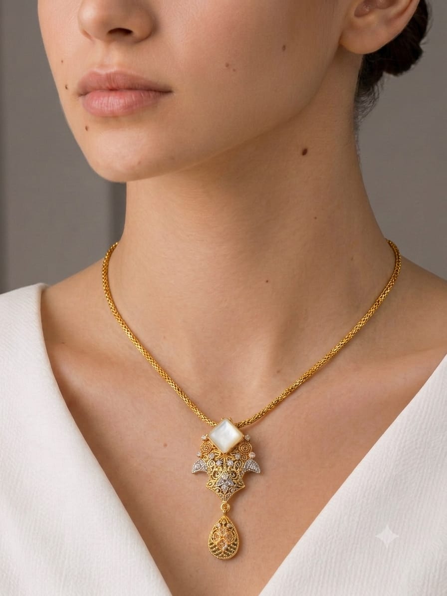 Cream Drop Pendant Set.