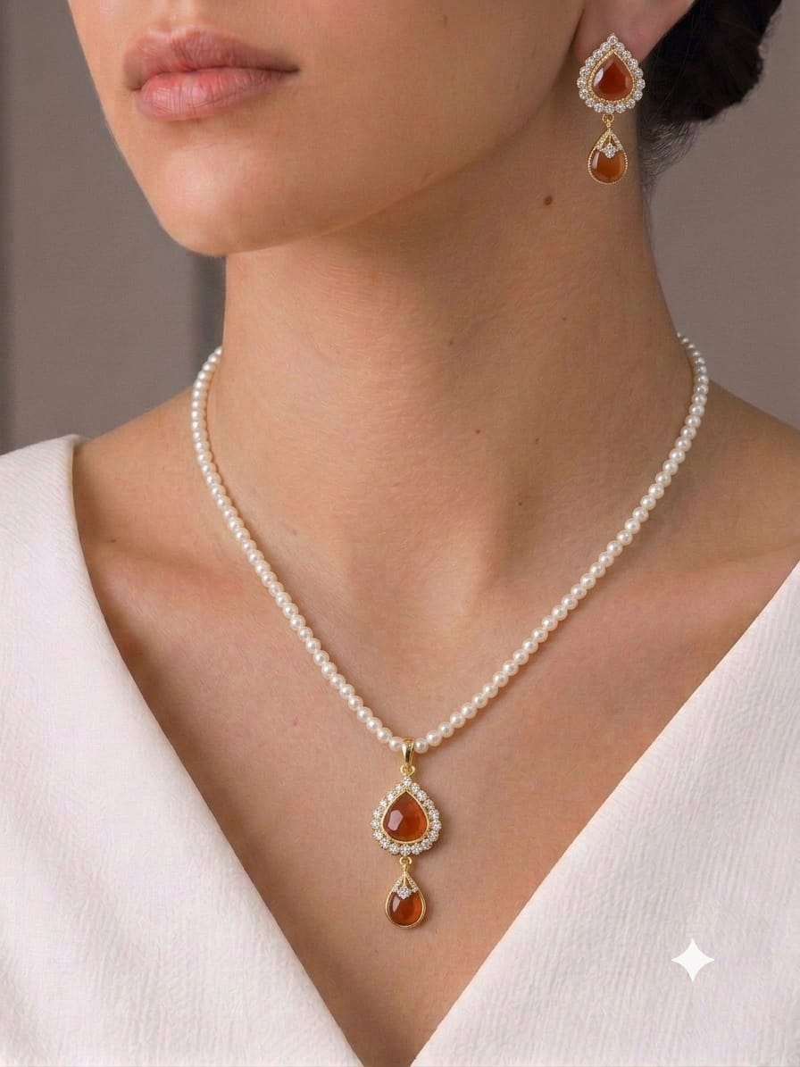 Amber and mint necklace set