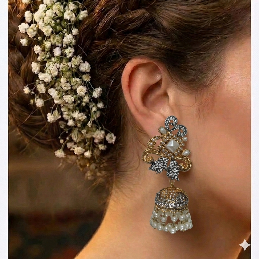 Pearl and CZ Drop Jhumkas.