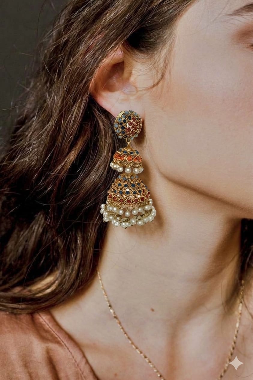 Navratan Double-Tiered Jhumkas.