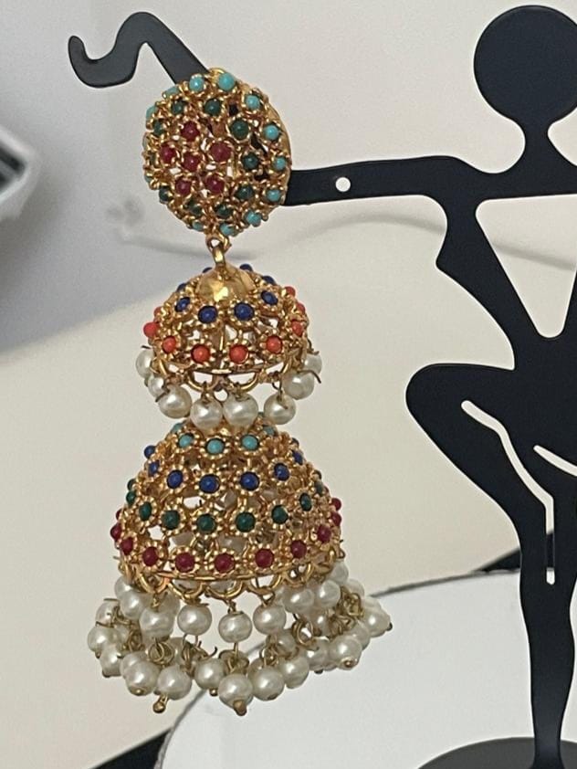 Navratan Double-Tiered Jhumkas. - Image 2