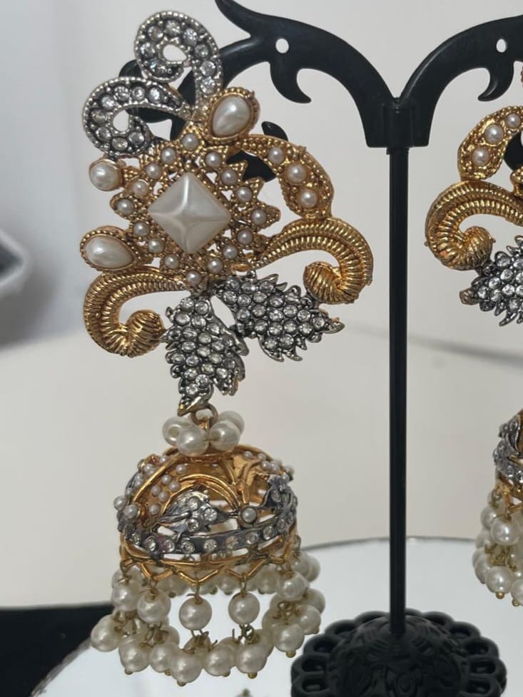 Pearl and CZ Drop Jhumkas. - Image 2