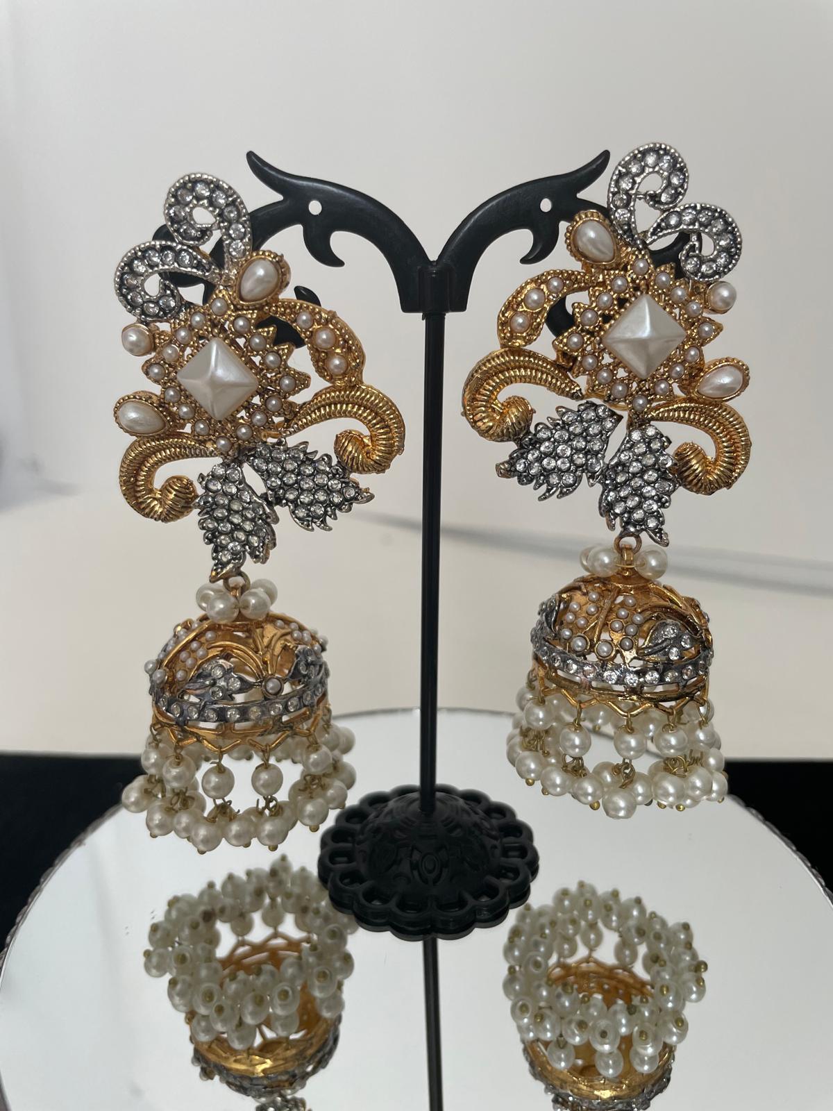 Pearl and CZ Drop Jhumkas. - Image 3