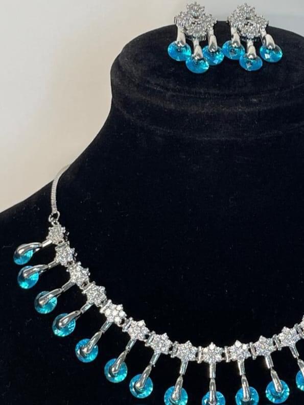 Aqua blue doublet necklace with CZ stone - Image 3