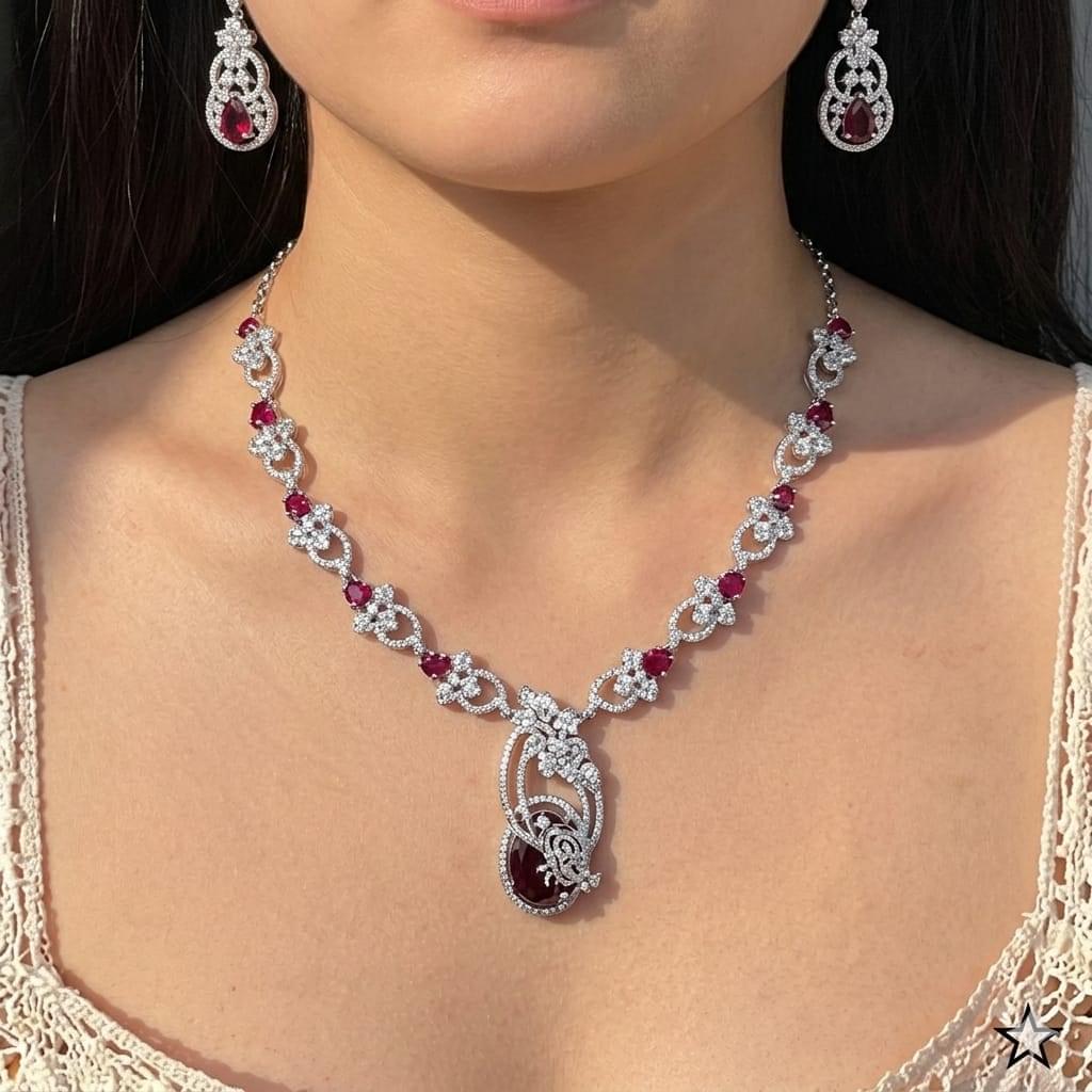 Red doublet necklace with AD stone