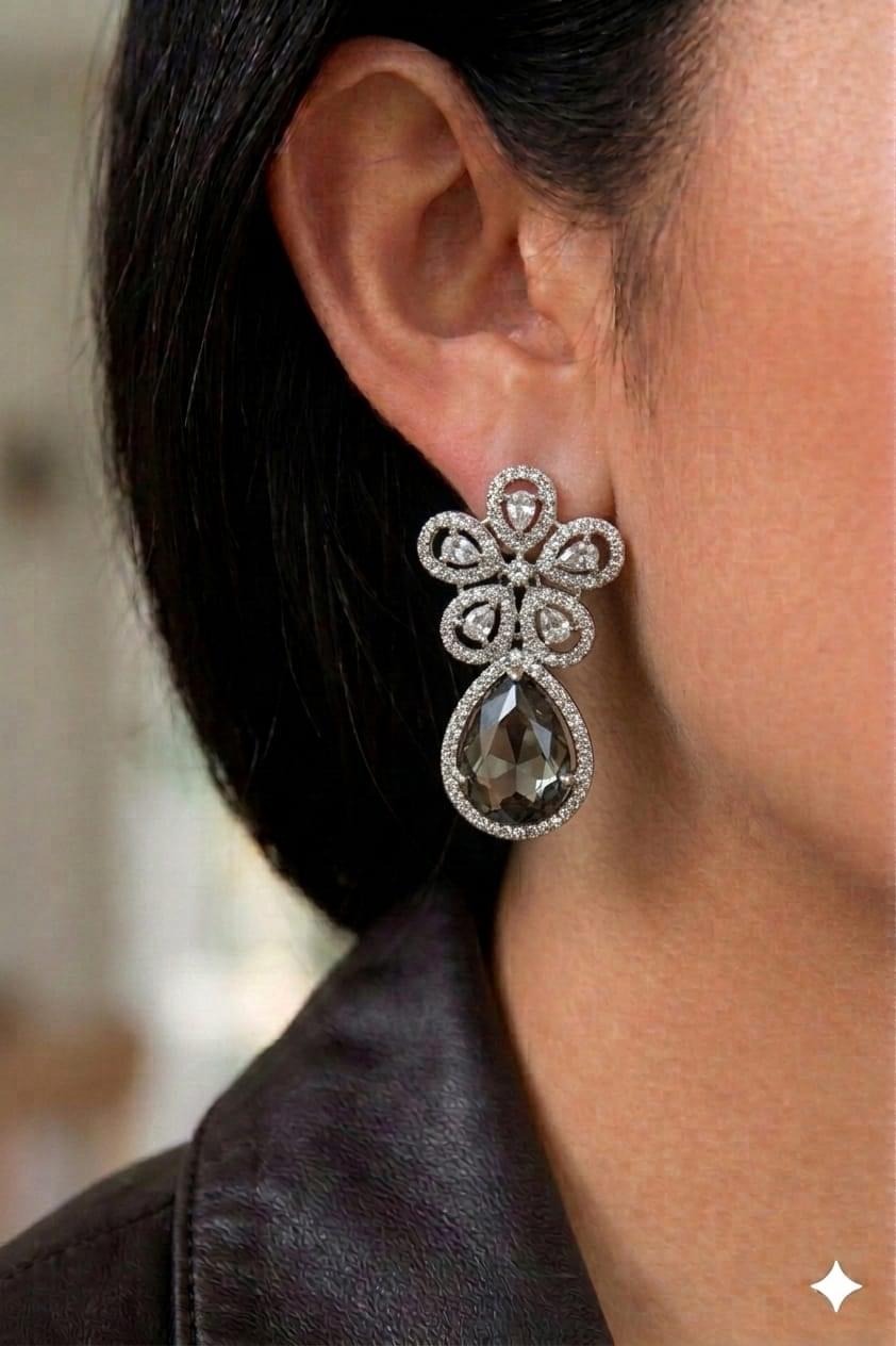 Charcoal pear-shaped drop doublet  earrings