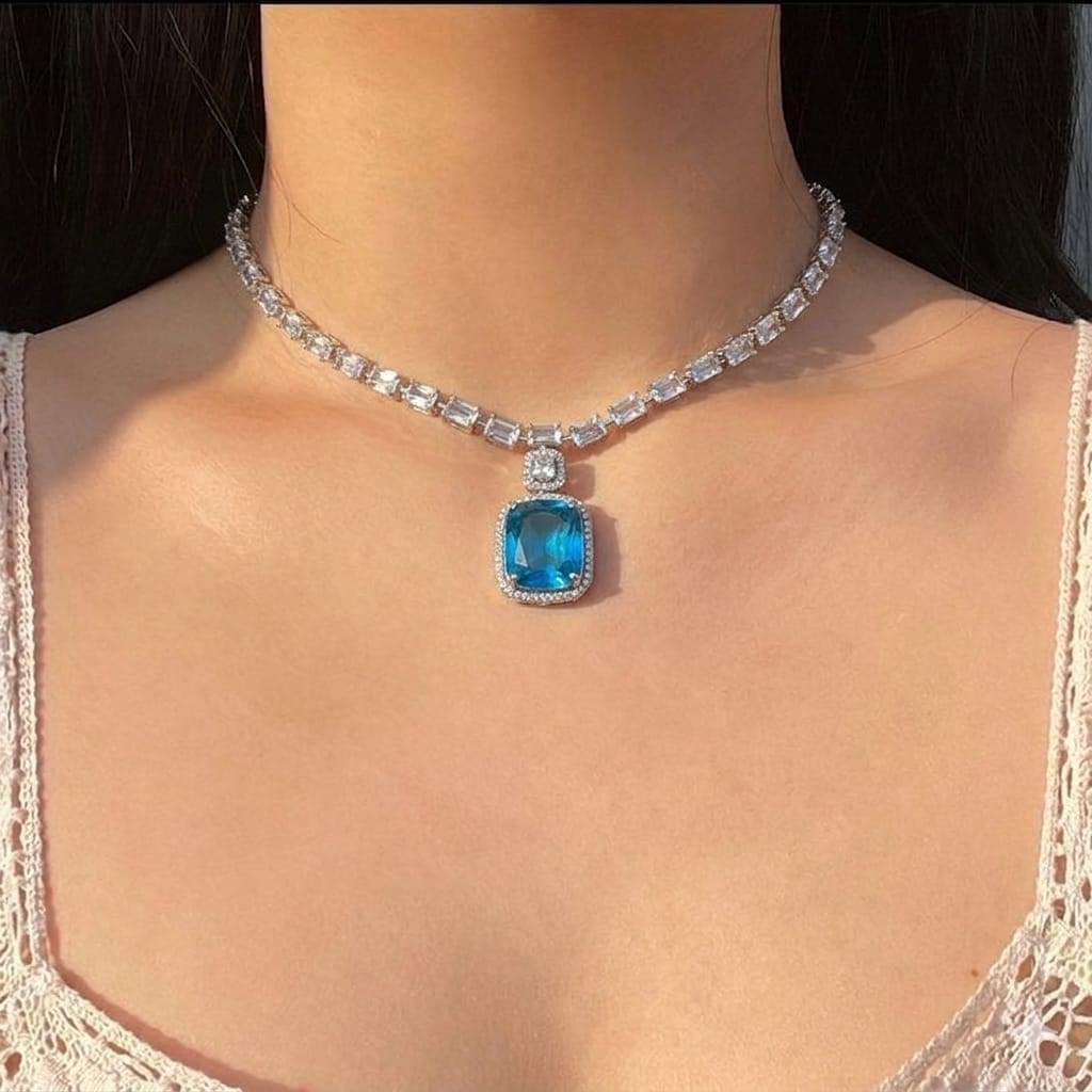 Aqua Blue doublet necklace  Set