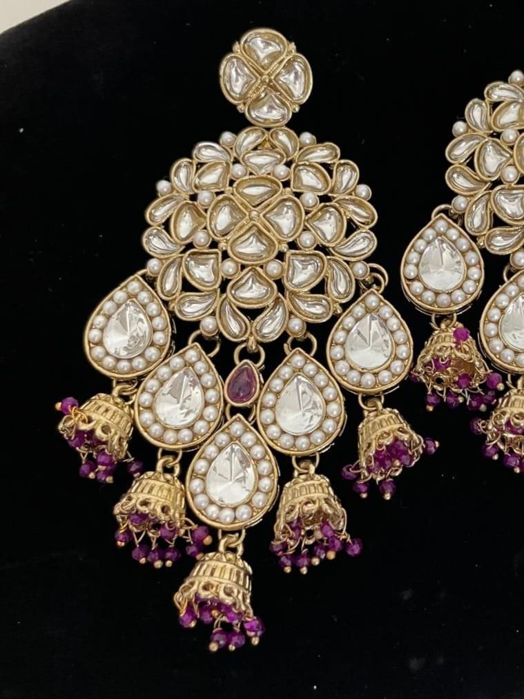 Multi-Tiered Stone kundun Jhumkas. - Image 3