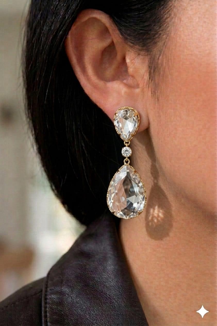 clear pear-cut doublet earrings