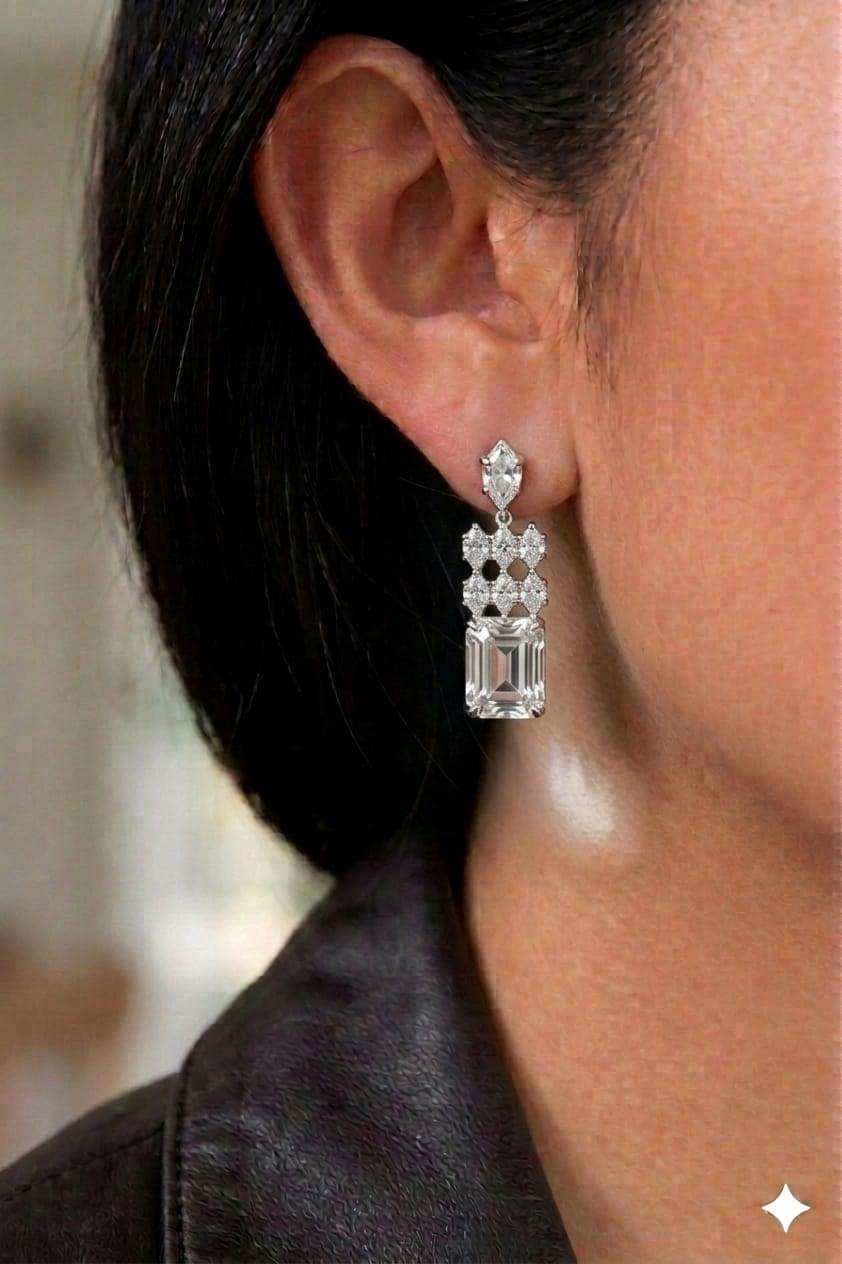 emerald-cut clear  drop earrings