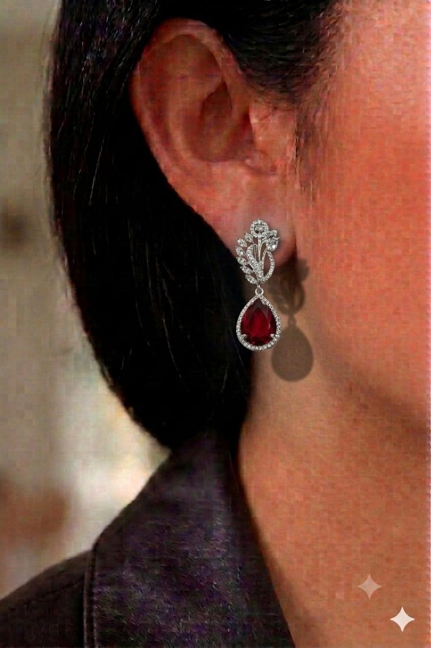 Wine-red pear-shaped doublet  earrings