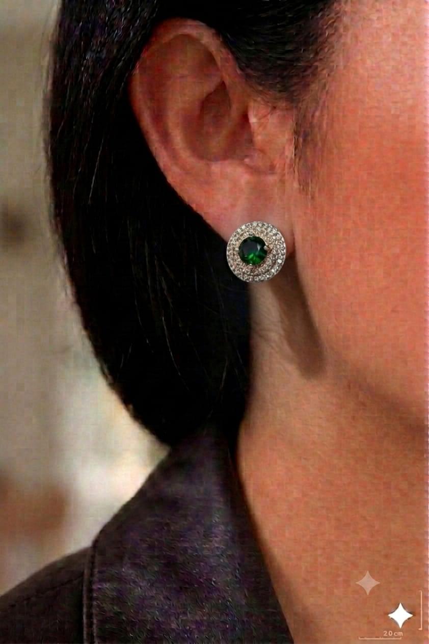 Green CZ earrings stud