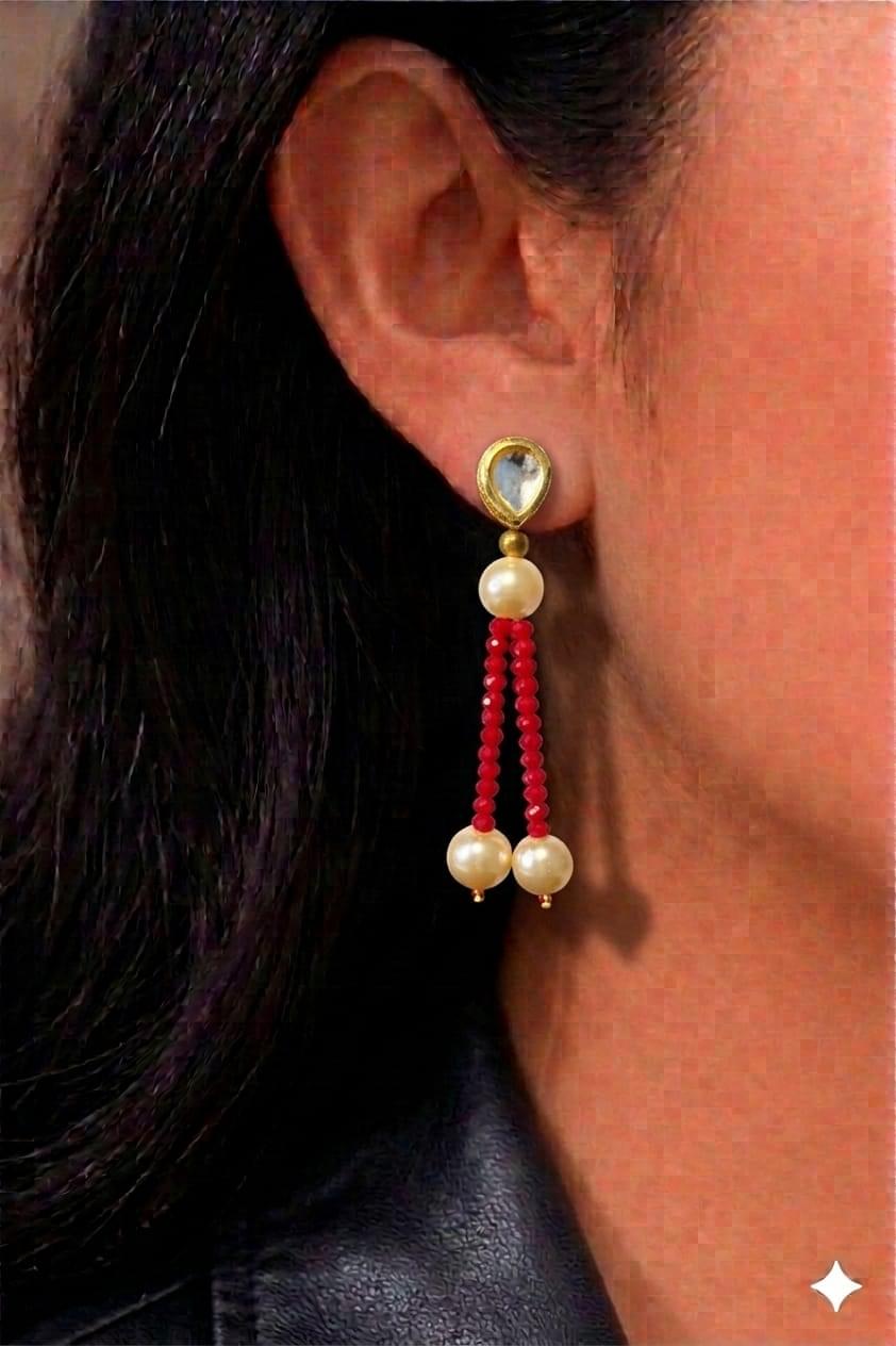 Red bead drop earrings
