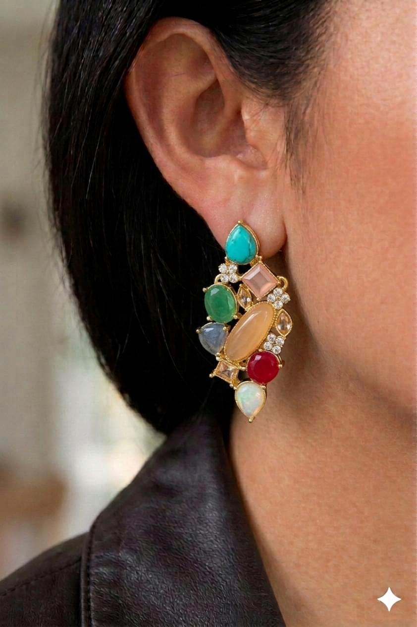 Multi-Colored Gemstone Statement Earrings